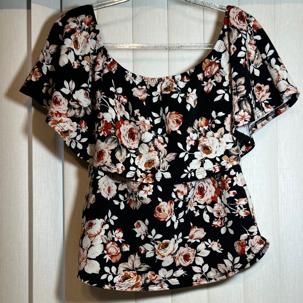 Vibe Black and Pink Floral Blouse